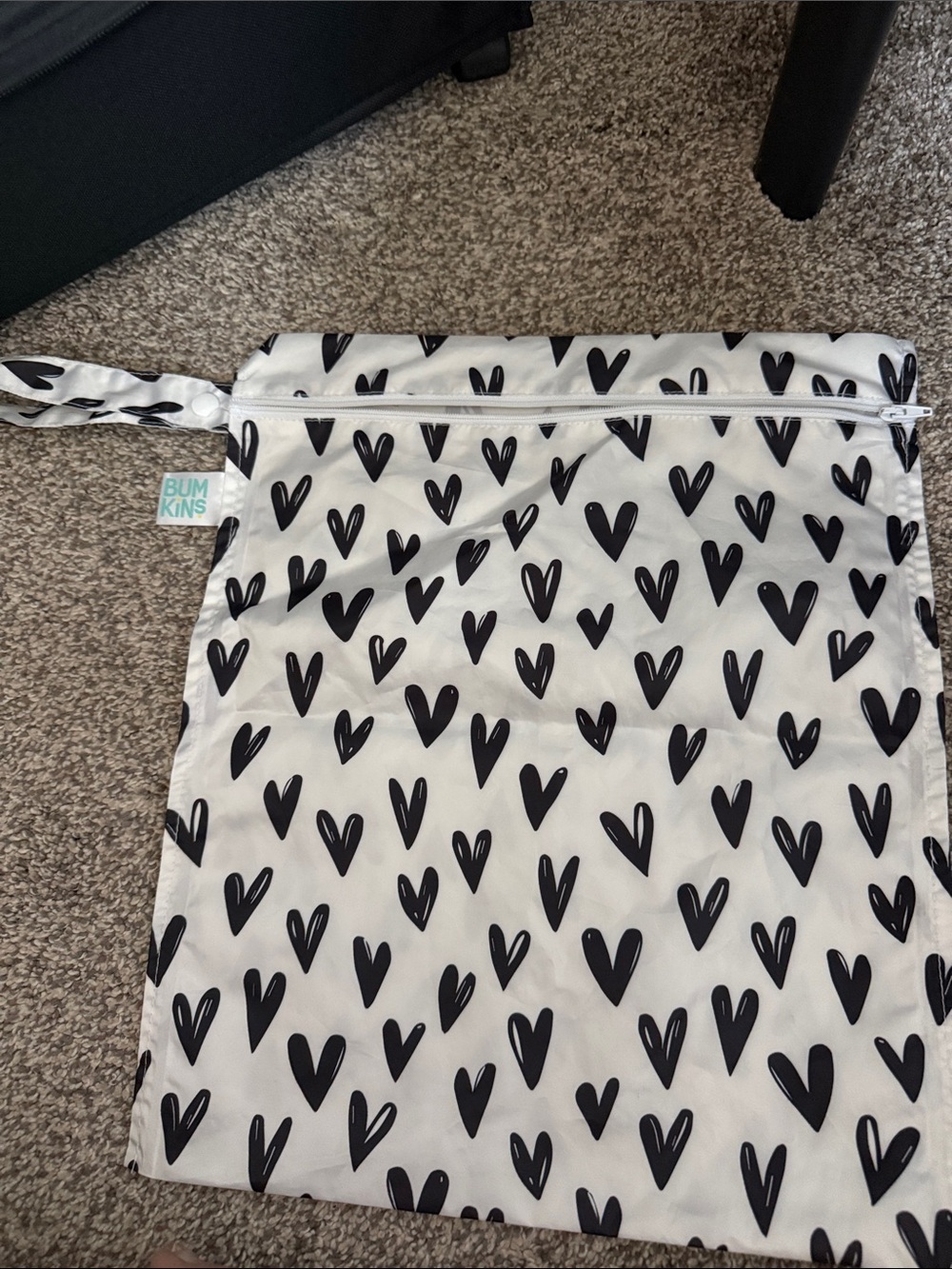 Bumkins Black & White Heart Print Wet/Dry Kids Bag